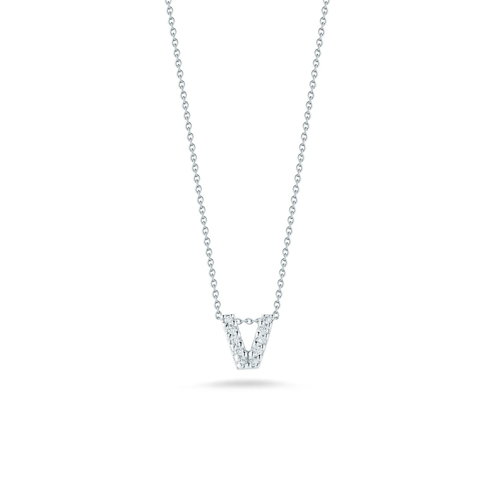 Tiny Treasures Love Letter V White Gold and Diamond Pendant