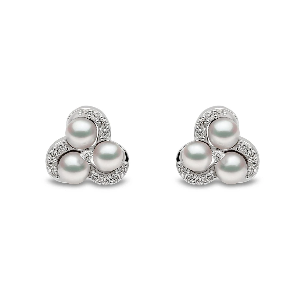 Sleek White Gold Pearl and Diamond Stud Earrings