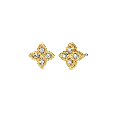Princess Flower Small Gold Diamond Earrings
