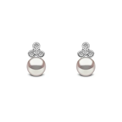 Trend White Gold Pearl and Diamond Stud Earrings