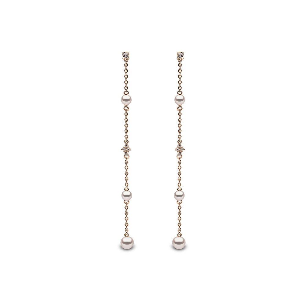 Trend Yellow Gold Pearl and Diamond Earrings