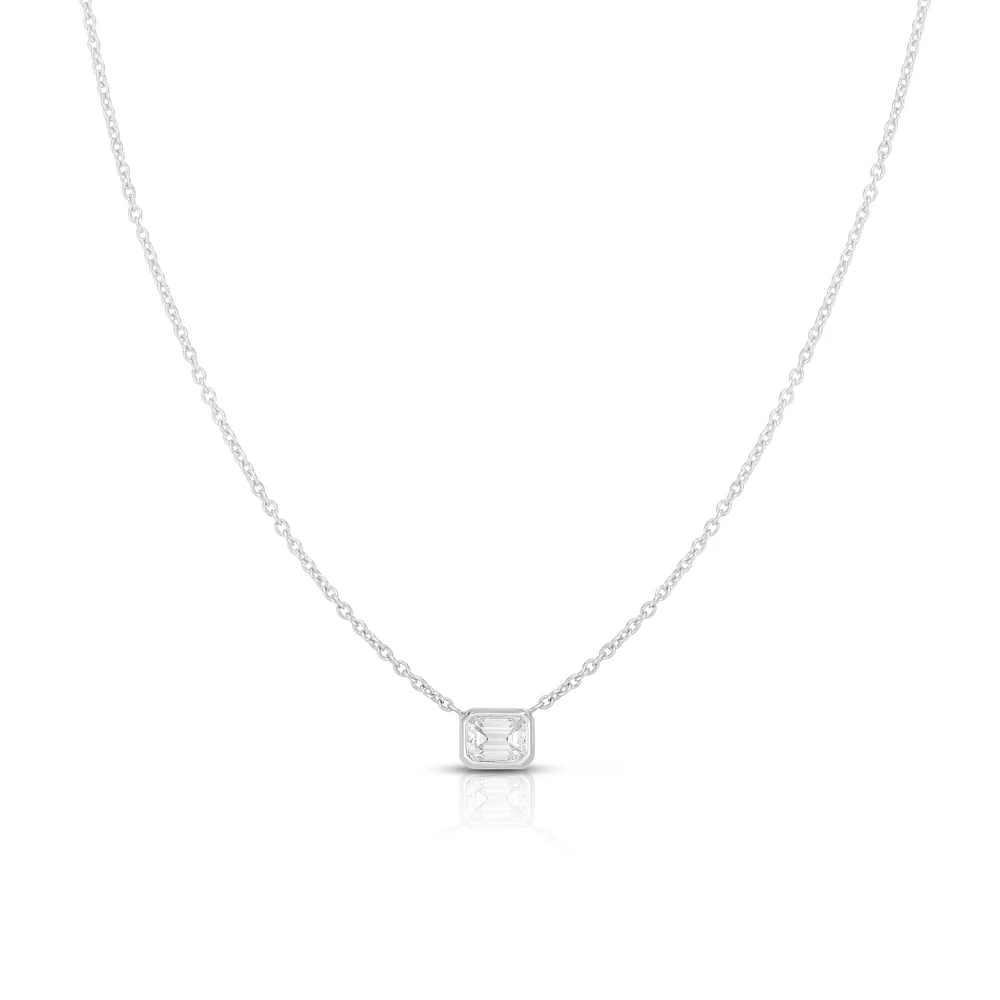 Diamonds By The Inch White Gold and Diamond Emerald Cut Pendant Necklace