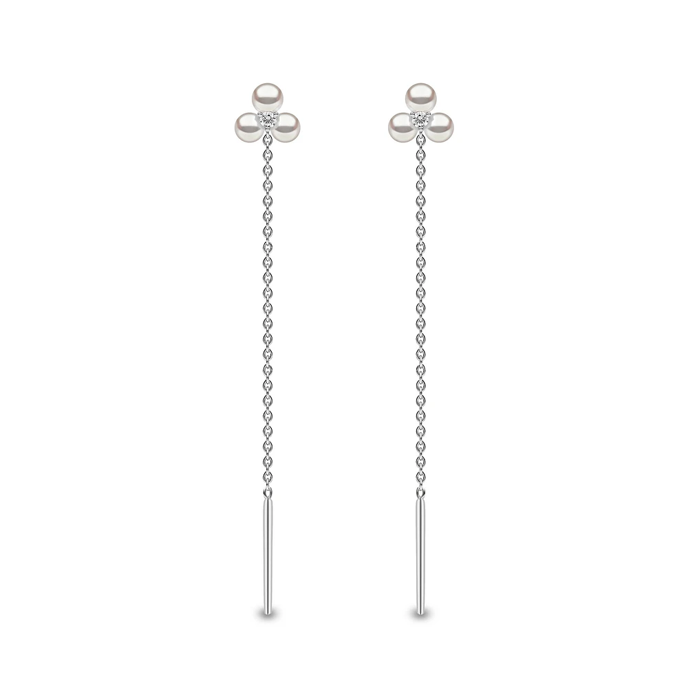 Trend White Gold Pearl and Diamond Drop Earrings
