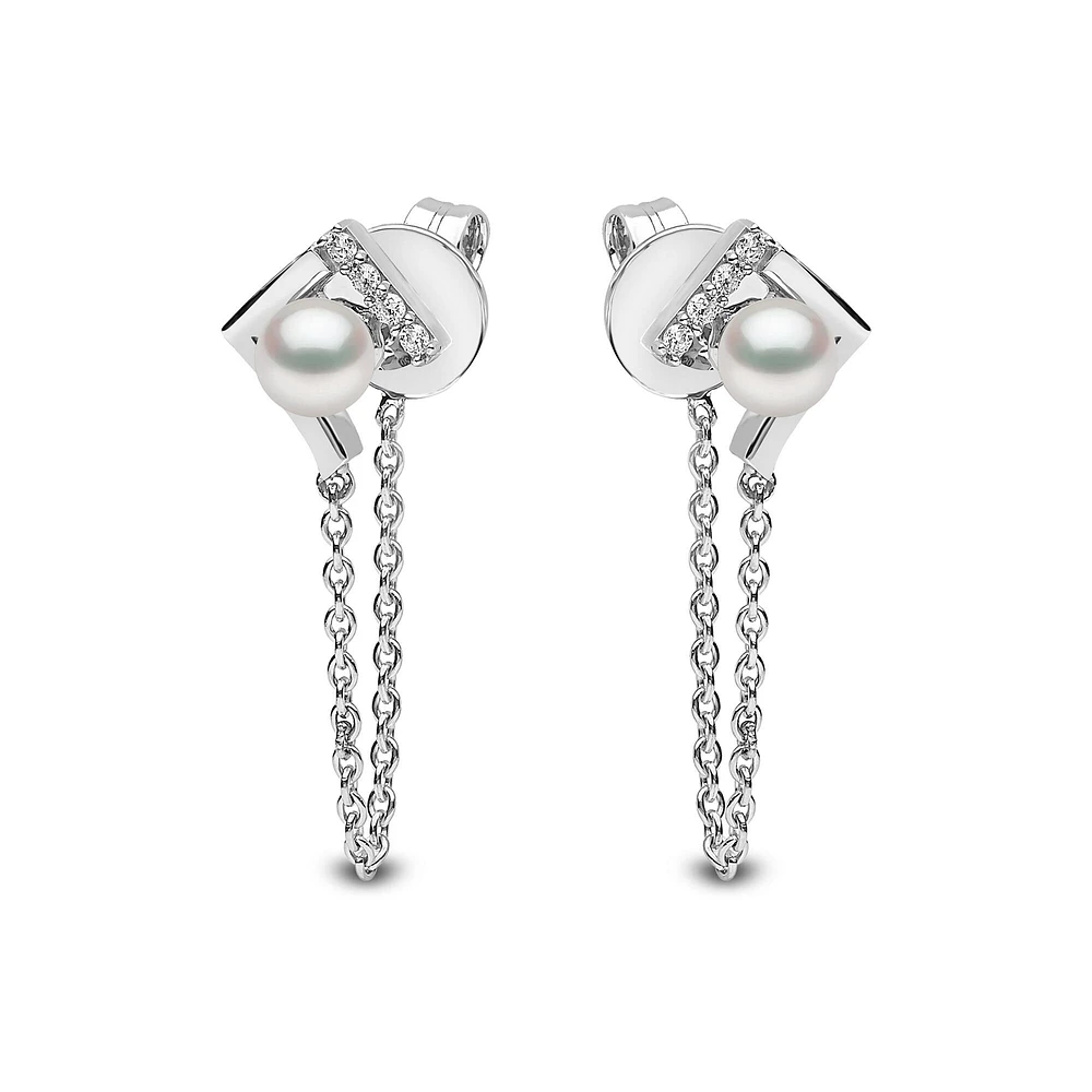 Trend White Gold Pearl and Diamond Earrings