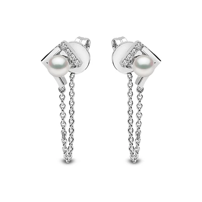 Trend White Gold Pearl and Diamond Earrings