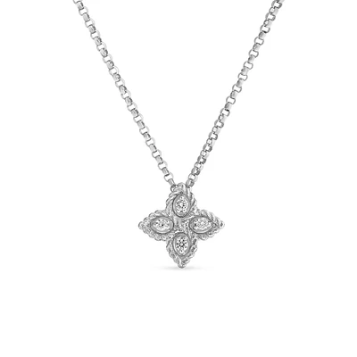 Princess Flower Small White Gold Diamond Pendant
