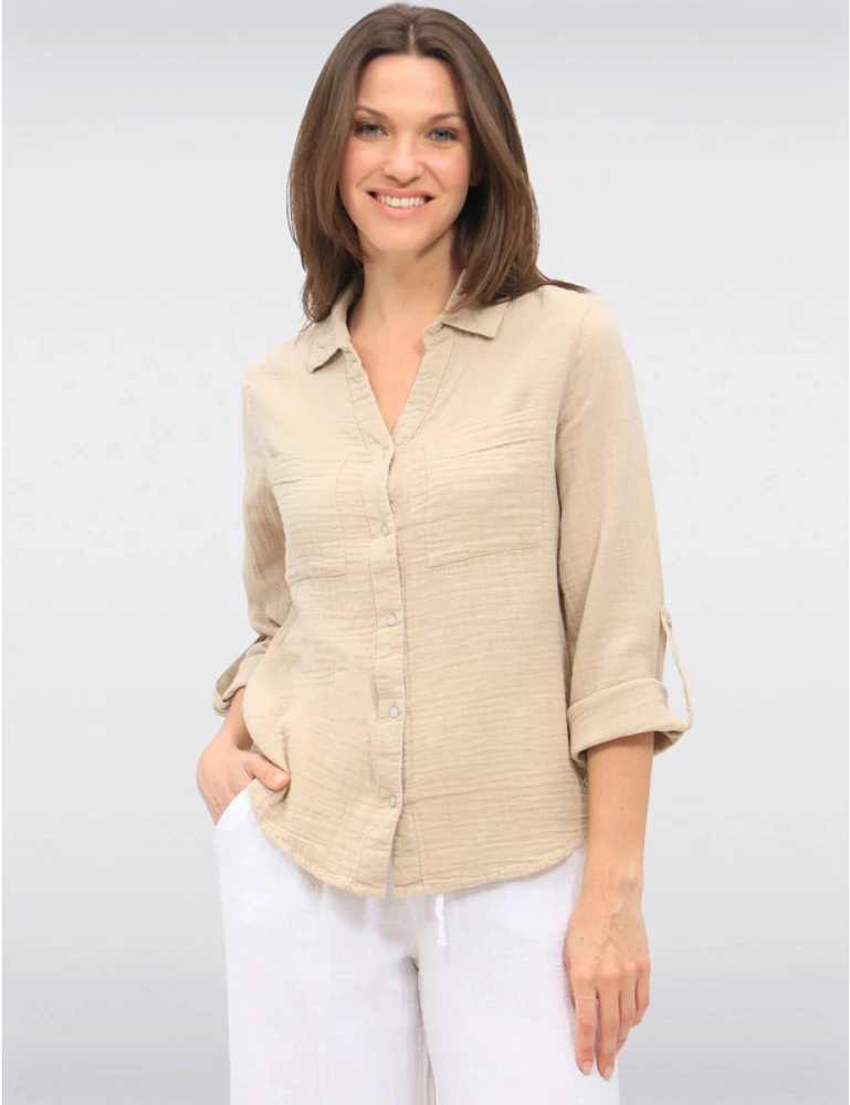 Chemise Coton Vegan Manches Relevées par Point Zero