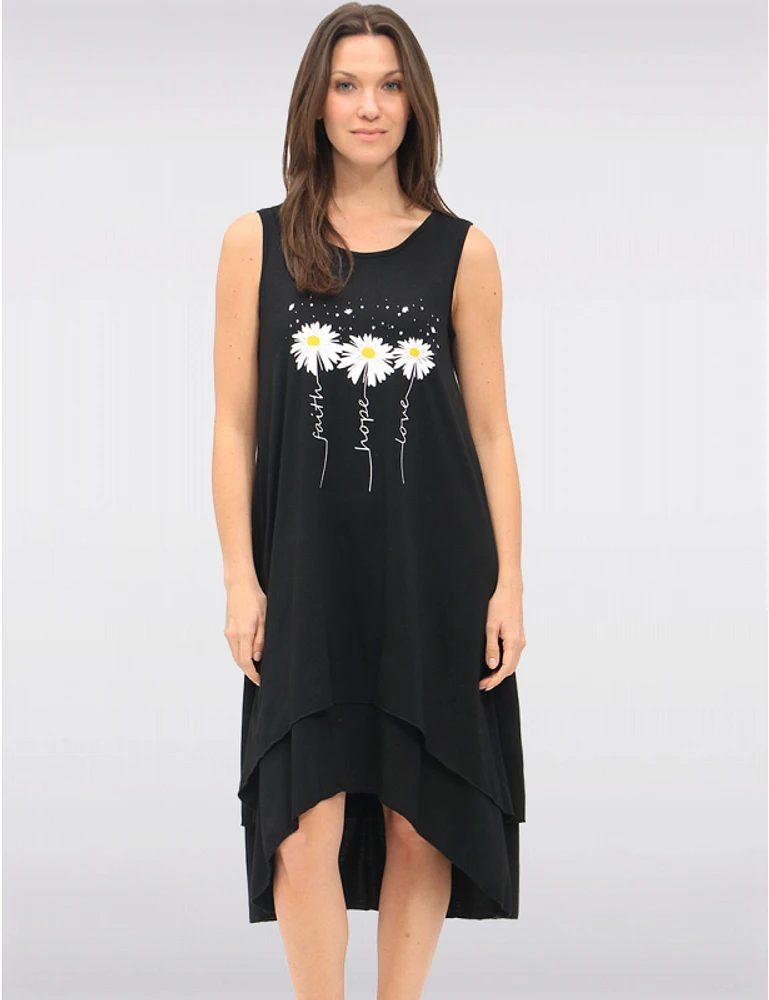 Manteaux Manteaux | La maison du manteau au Québec Robe Noire Sans Manches à Imprimé Marguerites & Ourlet Asymétrique par Fun Sport