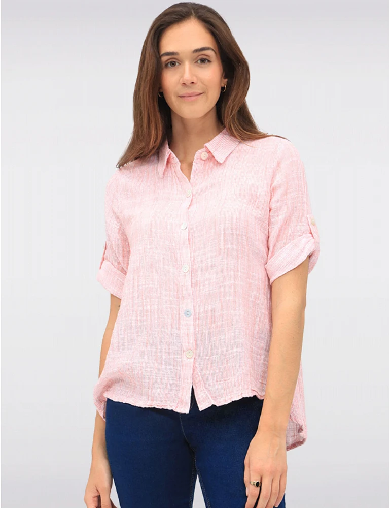 Manteaux Manteaux | La maison du manteau au Québec Blouse en Coton à Tissage Gaufré Boutonnée avec Manches 3/4 Ajustables par Erika