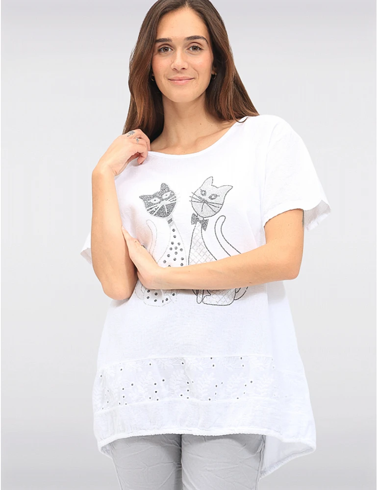 Haut Lin Chat Strass par Froccella