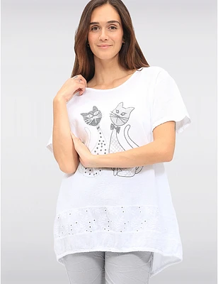 Haut Lin Chat Strass par Froccella