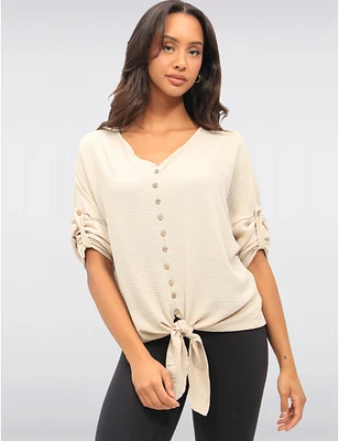 Blouse V-Crêpée à Noeud par Froccella