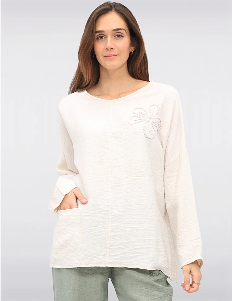 Haut Appliqué Fleur Froissé par Froccella