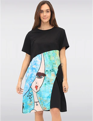 Robe T-Shirt Imprimé Visage par Froccella