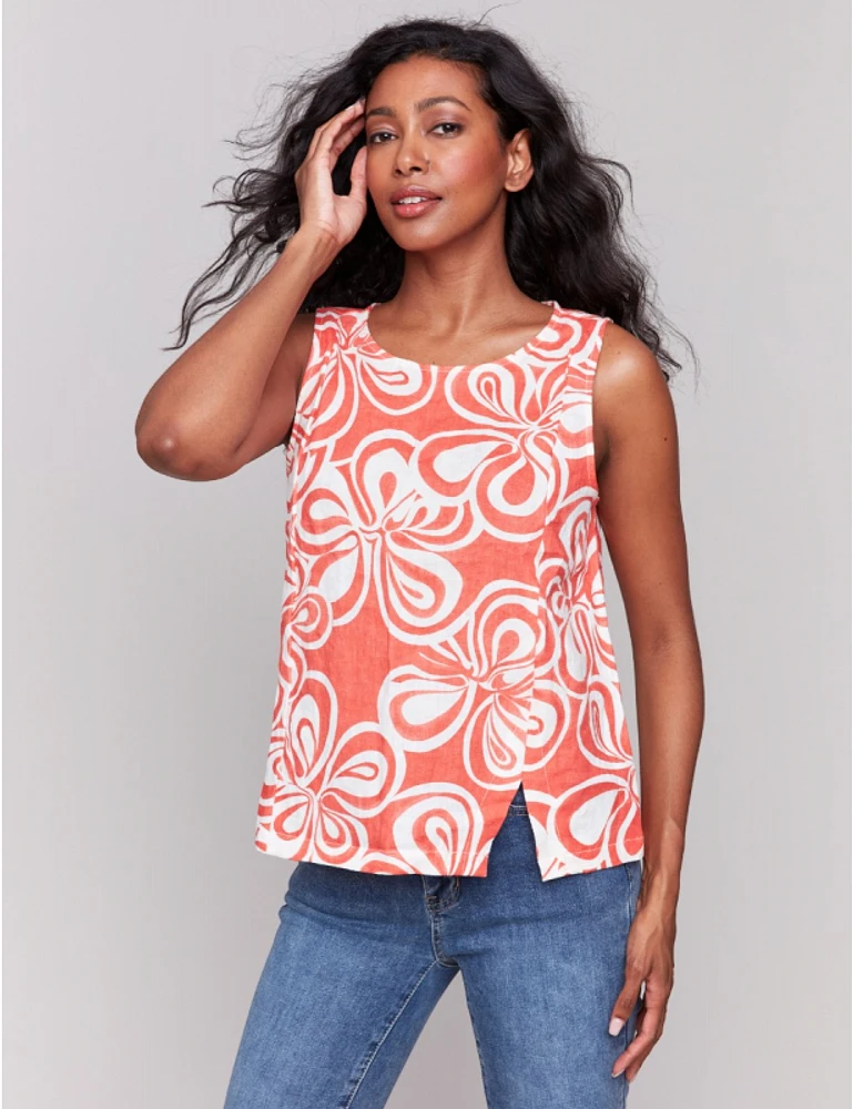Haut sans manches en lin floral corail par Charlie B