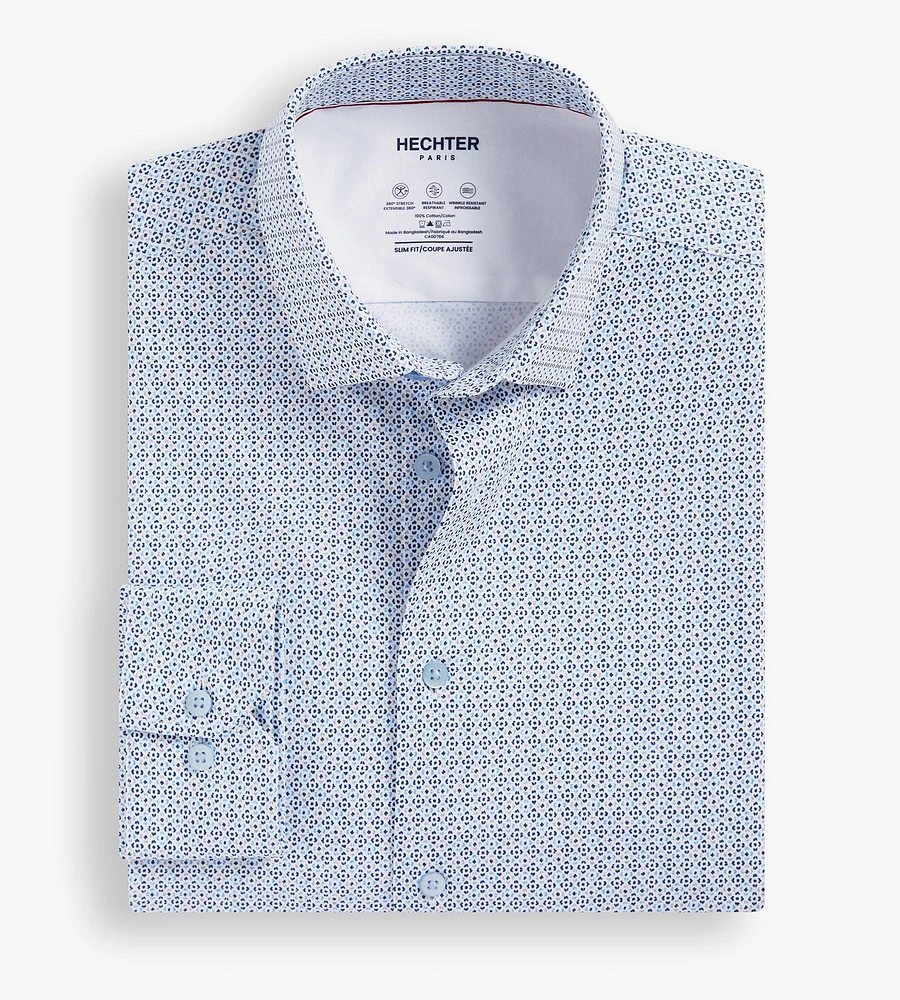 Modern Fit 360 Stretch Knit Geo Print Dress Shirt