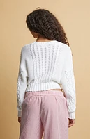 Beverly and Beck Heart Cable Knit Crew Neck Sweater