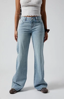 Pacsun Casey Low Rise Baggy Jeans Bow Embroidery Light Indigo
