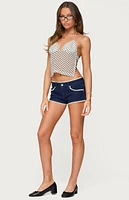 Edikted Maye Contrast Lacey Denim Shorts