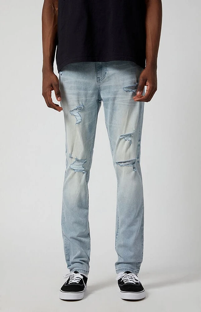 Pacsun Bryce Stacked Skinny Jeans Stretch Ripped Light Indigo