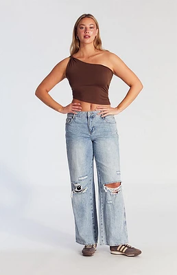 Pacsun Casey Low Rise Baggy Jeans Ripped Knees Medium Indigo