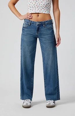 Pacsun Zoe Low Rise Girlfriend Jeans Button Pocket Dark Indigo