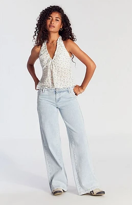 Pacsun Casey Low Rise Baggy Jeans Button Pocket Light Indigo