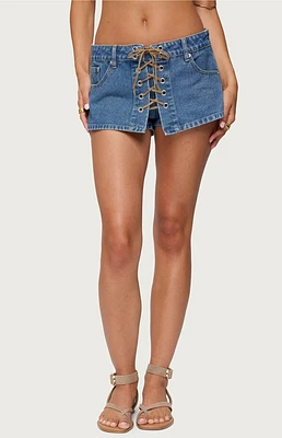 Edikted Olivera Lace Up Denim Mini Skort