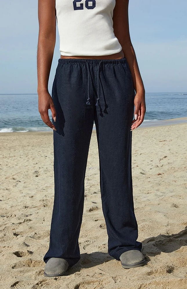 John Galt Dark Blue Anastasia Linen Pants