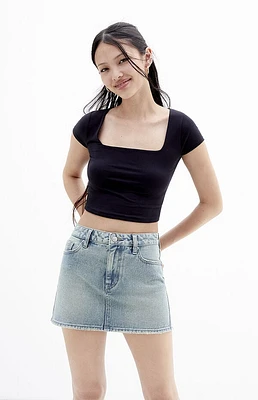 Pacsun Bella Medium Indigo Mid Rise Denim Mini Skirt