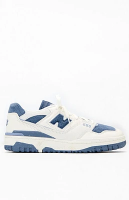 New Balance White & Blue 550 Sneakers