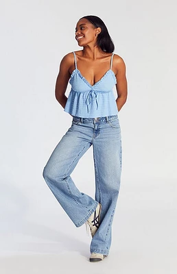 Pacsun Casey Low Rise Baggy Jeans Double Button Medium Indigo