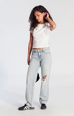 Pacsun Jordyn Low Rise Straight Leg Jeans Ripped Light Indigo