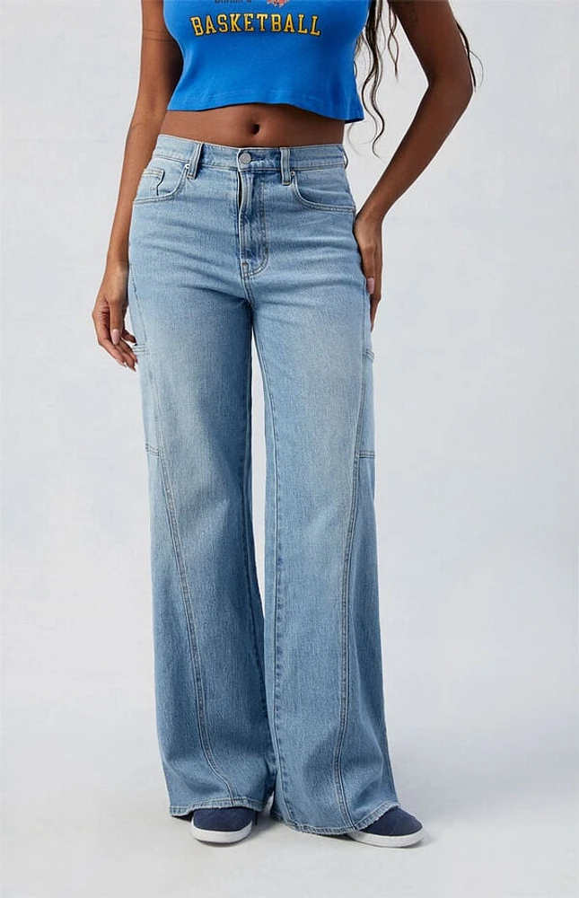 Pacsun Wide Leg Jeans Stretch Paneled Medium Indigo