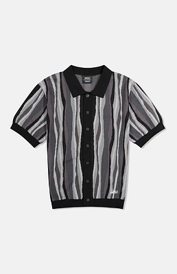 WeSC America Inc Black Rippled Short Sleeve Polo Cardigan