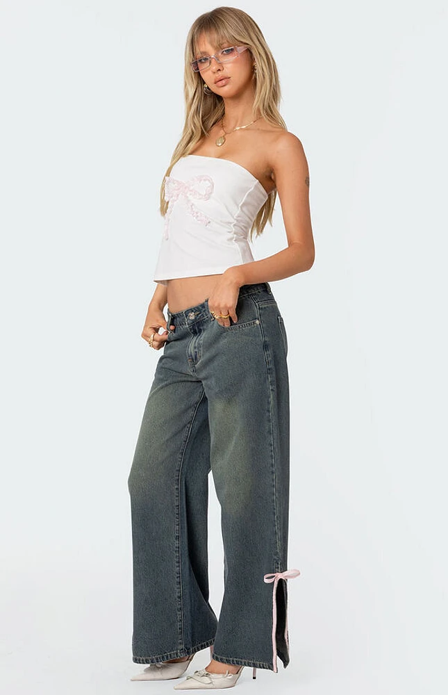 Edikted Bow Slitted Vintage Washed Jeans