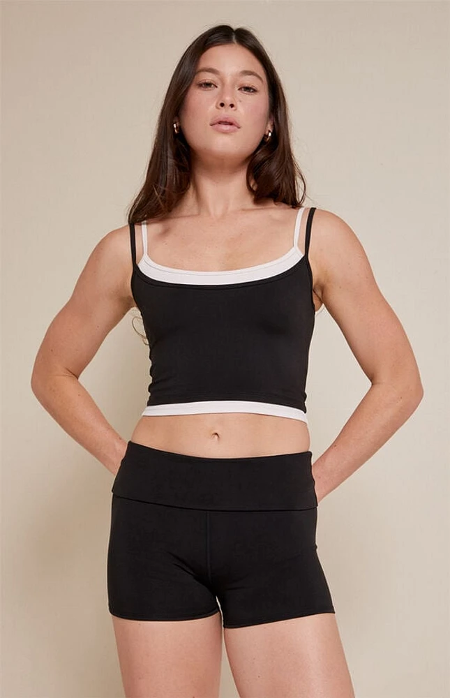 PAC 1980 WHISPER Active Black Fold-Over Micro Biker Shorts
