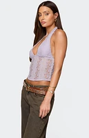 Edikted Naya Textured Sheer Lace Halter Top