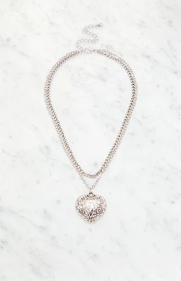 LA Hearts Etched Heart Layered Necklace