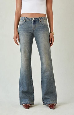 Pacsun Jade Low Rise Bootcut Jeans Button Pocket Dark Blue
