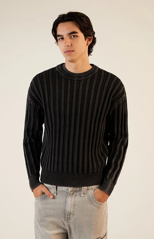 Pacsun Black Wide Ribbed Knit Crew Neck Sweater