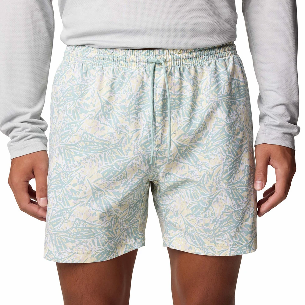 Men's PFG Rambler™ 6" Printed Swim Shorts Lemon Wash Marlin Palms