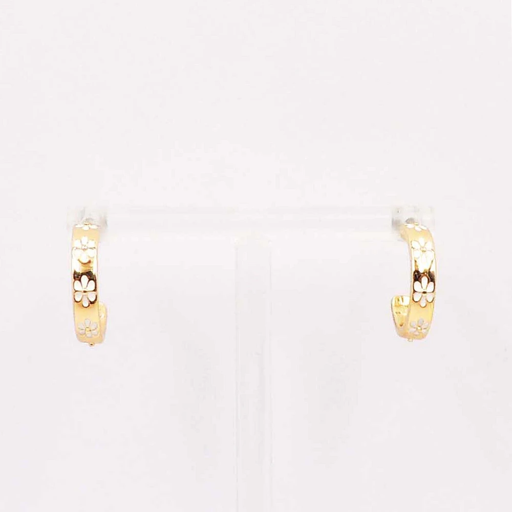 Flower Print Gold Hoop Earrings