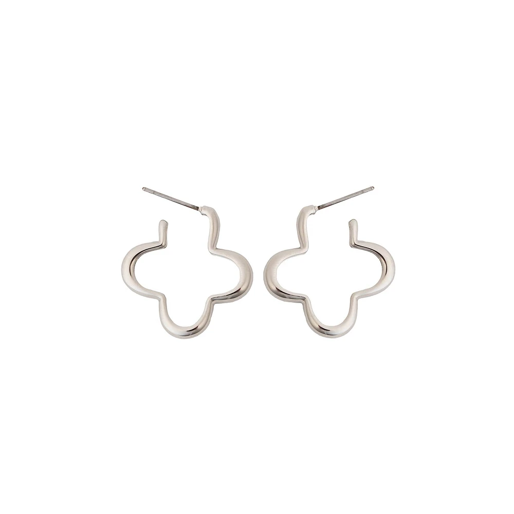 Open Clover Silver Hoop Earrings