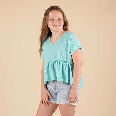 Youth Ribbed Short Sleeve Babydoll Top