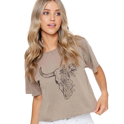 Floral Longhorn Crop Short Sleeve T-Shirt