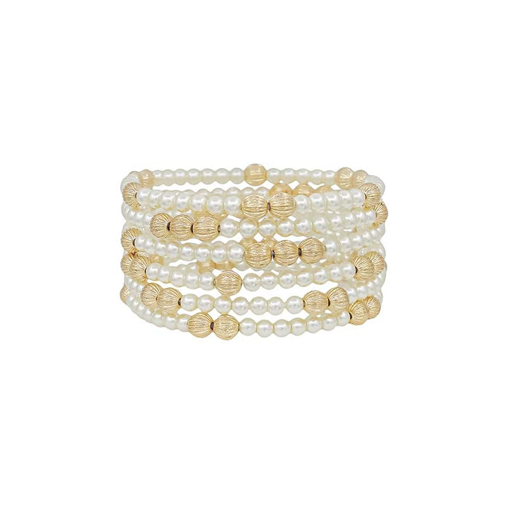 Thin Bead Gold and Pearl Bracelet Set