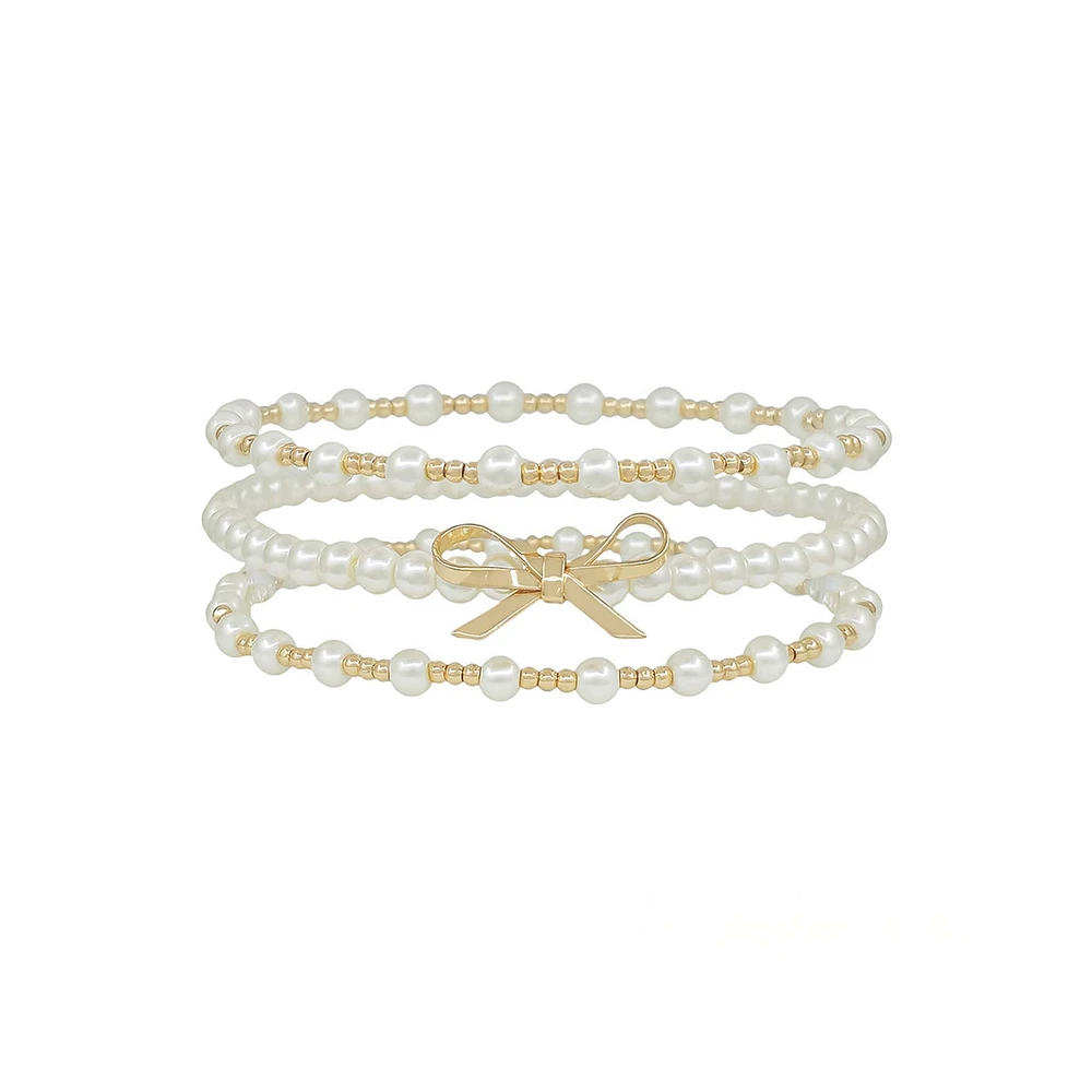 Pearl Bow Beaded Bracelet Stack