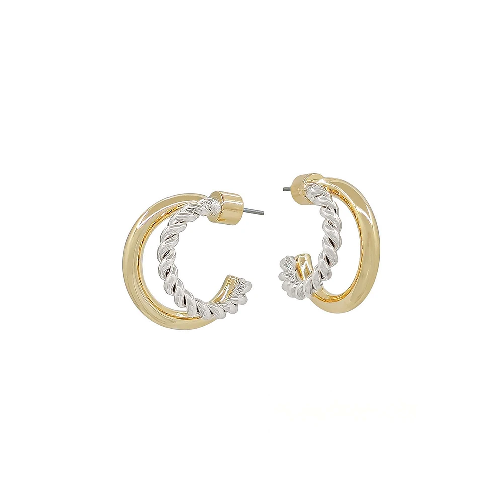 Mixed Metal Twist Hoop Earrings