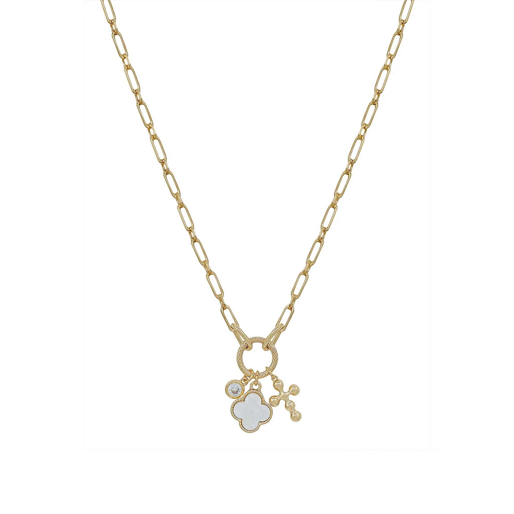 Clover and Cross Charm Pendant Necklace